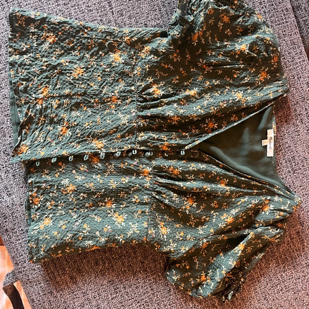 Madewell Green Floral Puff Sleeve Blouse
